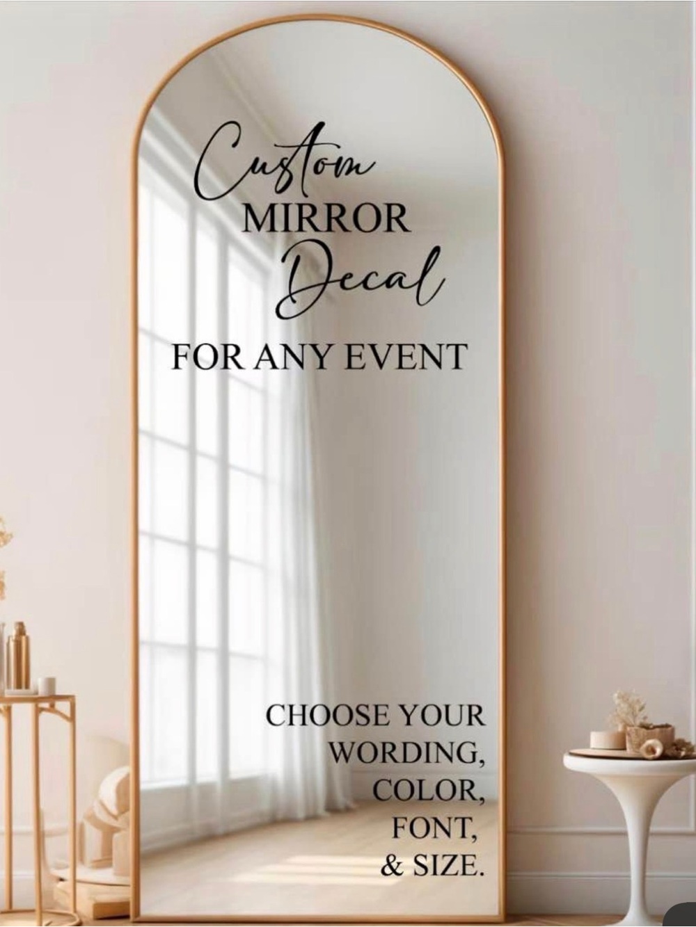 Custom Mirror Decal in Black for Gold-Trim Mirror